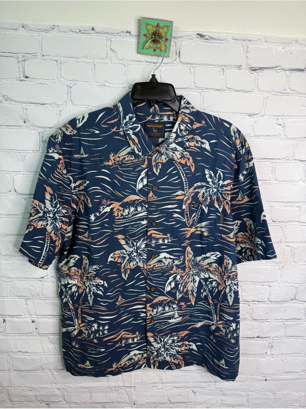 Woolrich Button Down Floral Midnight Palm Trees Shirt Large